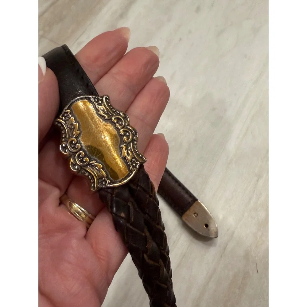 Vintage 90s John Rich and Bros. Woolrich Dark Brown Braided Leather Western Belt